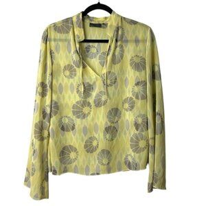 Mexx Yellow & Grey Bell Sleeve See Through Blouse 10